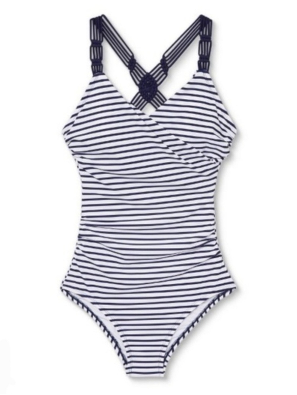 Kona Sol Women's Shirred Macrame Strap Braided Crossback Size XL Navy Striped